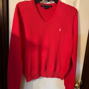 Ralph Lauren Women's Red V-Neck Sweater